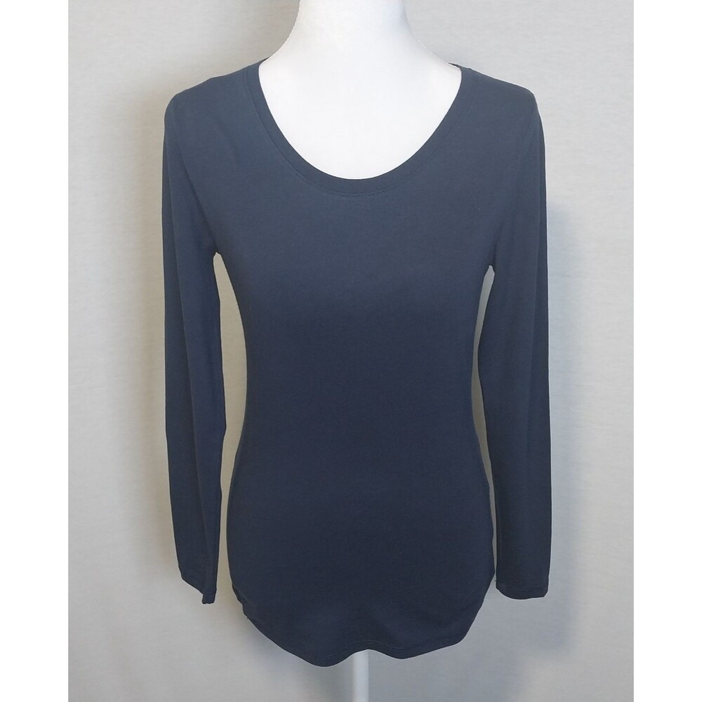 No Boundaries Women's Navy Solid Long Sleeve T-Shirt Knit Layering Tee Size Med
